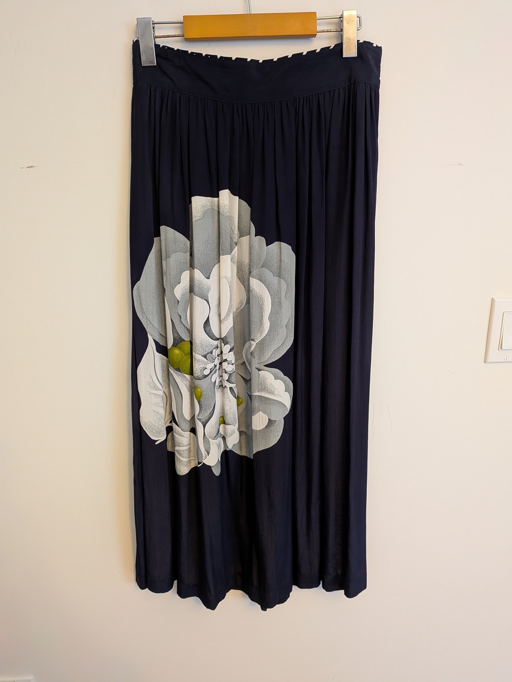 Navy Floral Maxi Skirt with White & Gray Bloom
